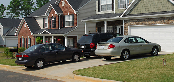 Cars parked in front of garage