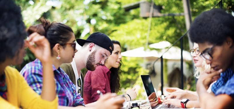 college students at table